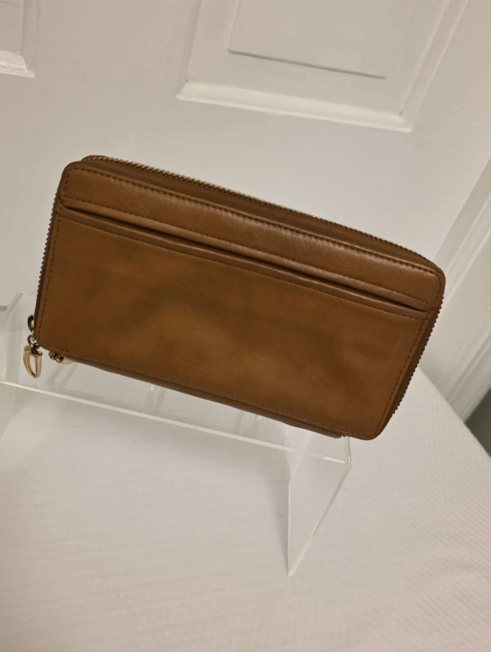 Tusk Classic Brown Double Zip-Around Leather Wallet Business Casual, Versatile